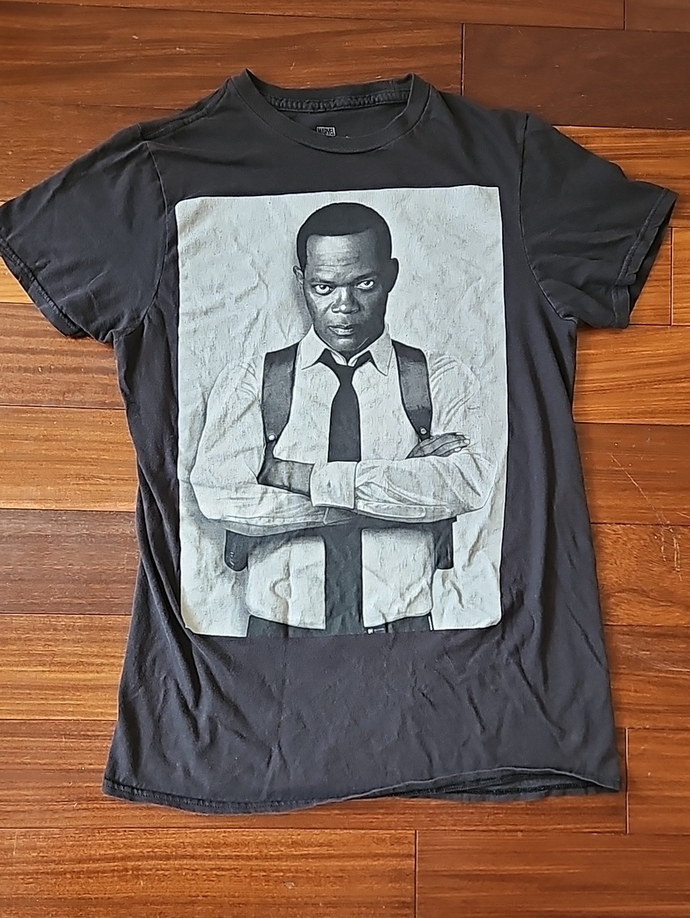 Marvel Black Short-Sleeve Tee with Grayscale Portrait